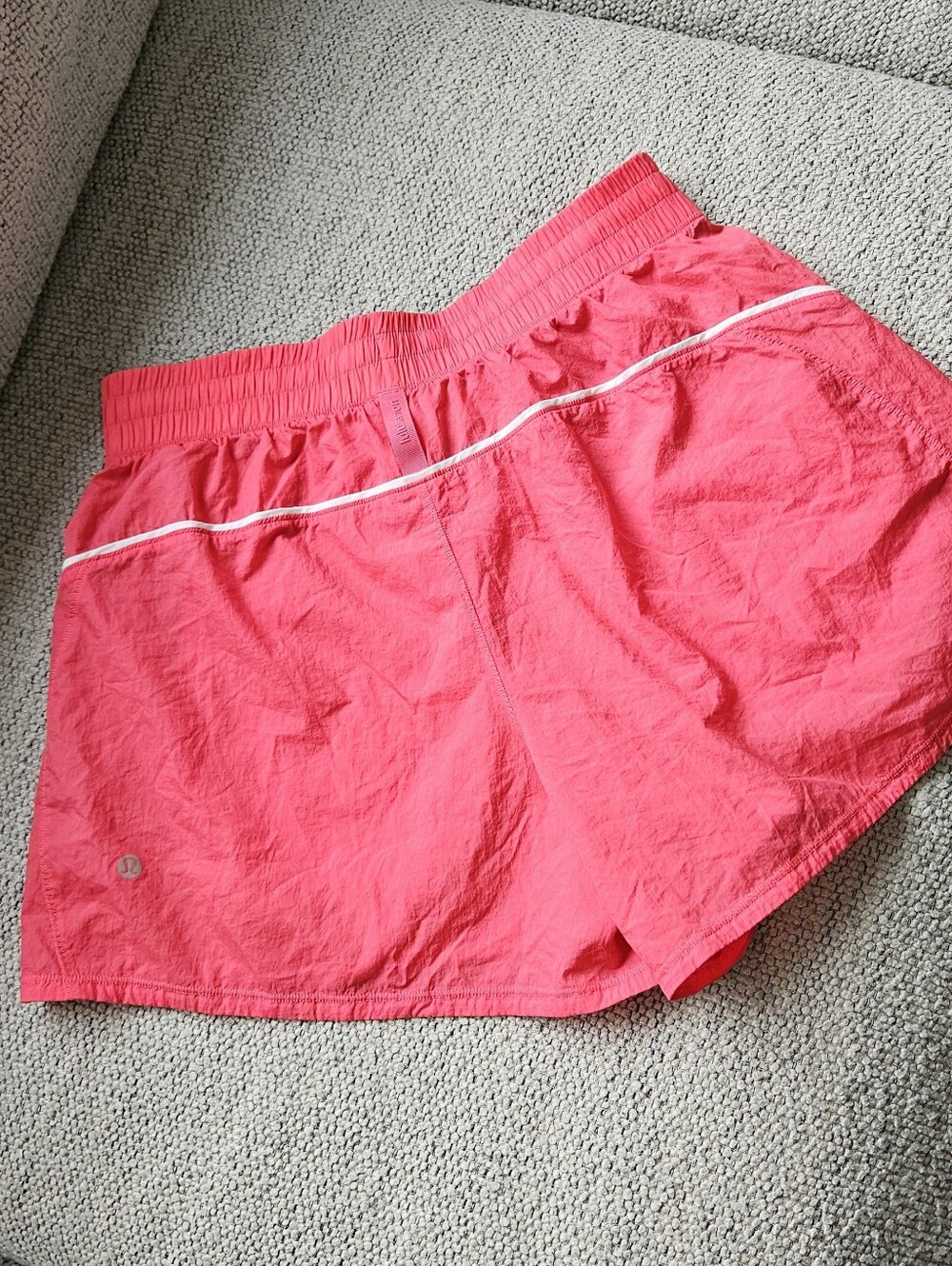 lululemon athletica Women's Athletic Shorts in Bright Coral Pink with White Trim